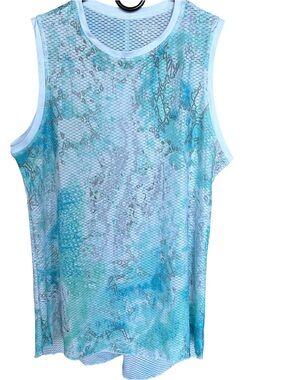 Women's Sofibella Air Flow Sleeveless Tank in a watercolor of blue, teal & white